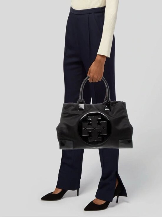 Tory Burch Handbags - Tory Burch X2108 Black Patent Leather Nylon X-Large Tote Size 23/17x13x5 in